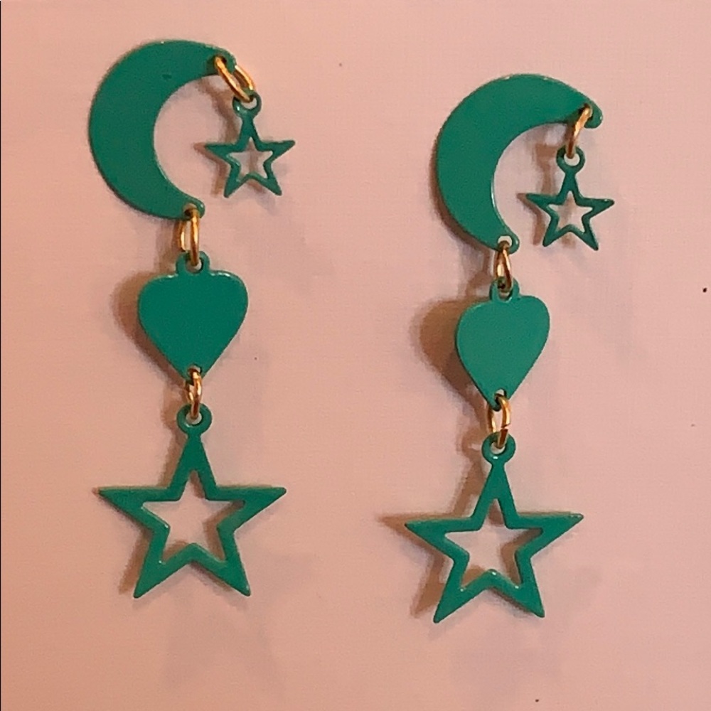 Star, moon and heart dangle earrings